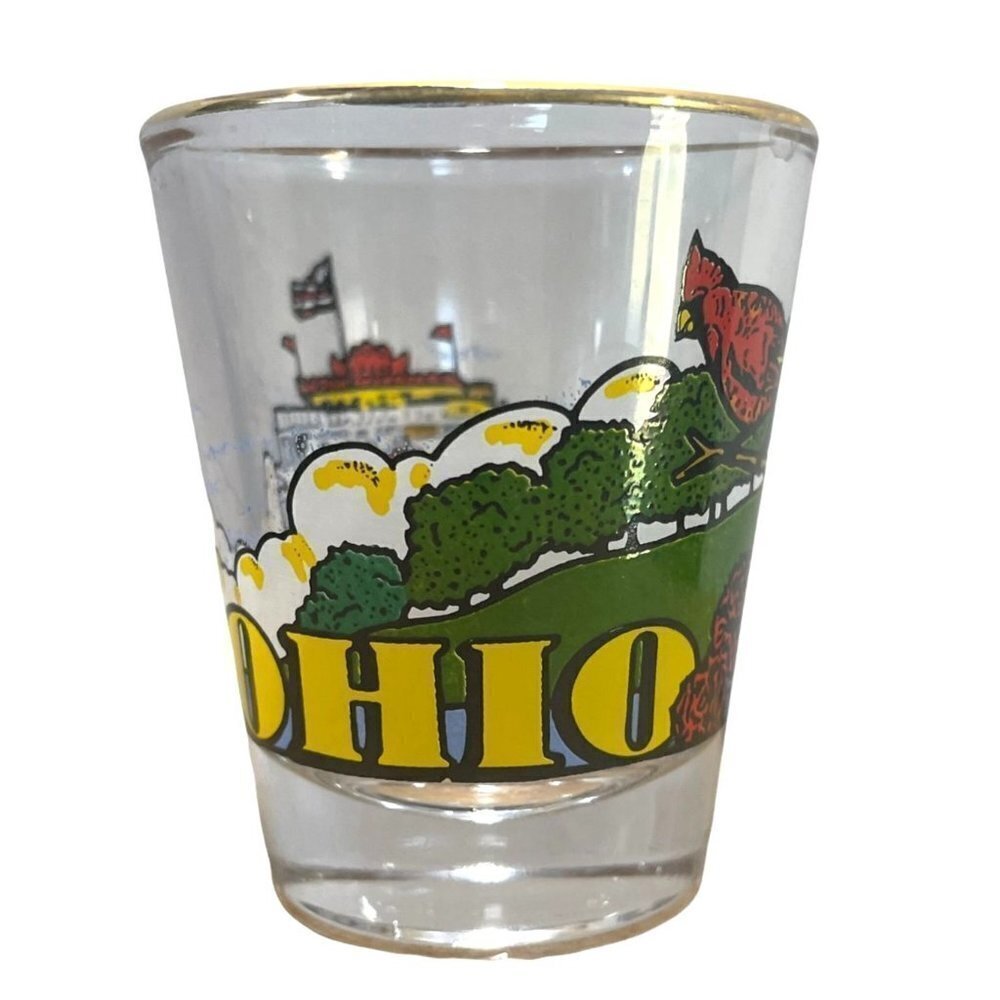 Shot Glass OHIO Steamboat Cardinal Souvenir Tourist Vintage‎